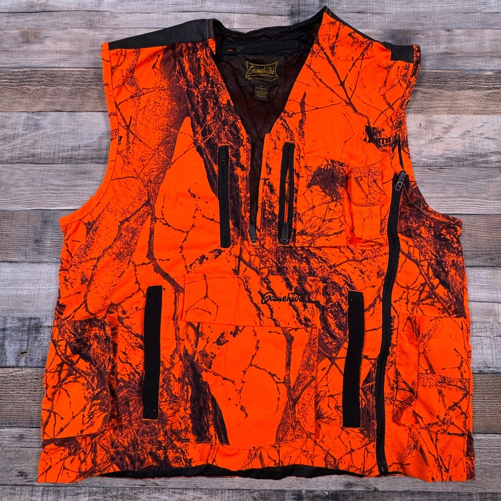 Gamehide Mens Hunting Vest Naked North Camo Blaze Orange S Game Bag Mesh Lining‎
